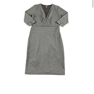 H&M 3/4 Sleeve Grey Tweed Midi Dress - Medium